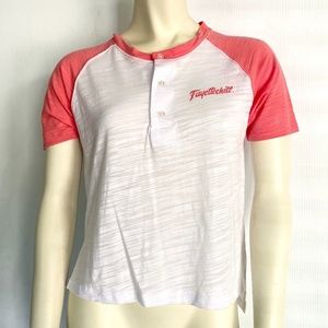 New Fayettechill‎ coral/white raglan tee t-shirt XS